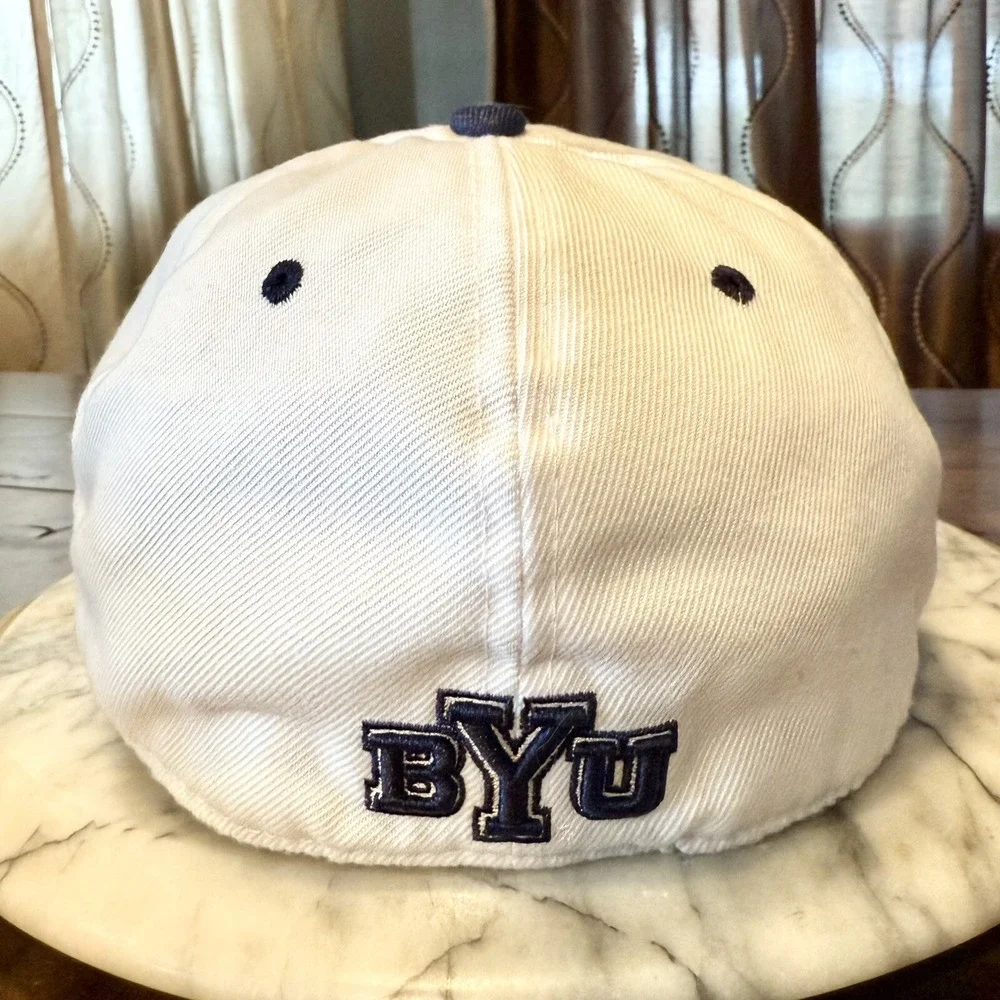 NEW Brigham Young BYU Cougars White Navy Blue Flat Bill Cap‎ Hat Adult 7 5/8